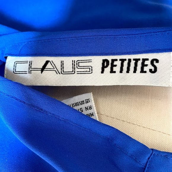 Vintage Royal Blue Pleated Blouse Gold Buttons - Picture 10 of 10